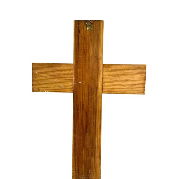 Folk Art Hand Painted 3-D Wood Cross Church Village Scene 20” x 14” - Picture 7 of 7